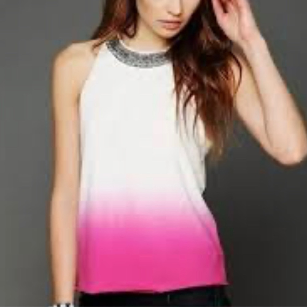 Free People Ombre Sleeveless Top with  Jeweled Neckline.